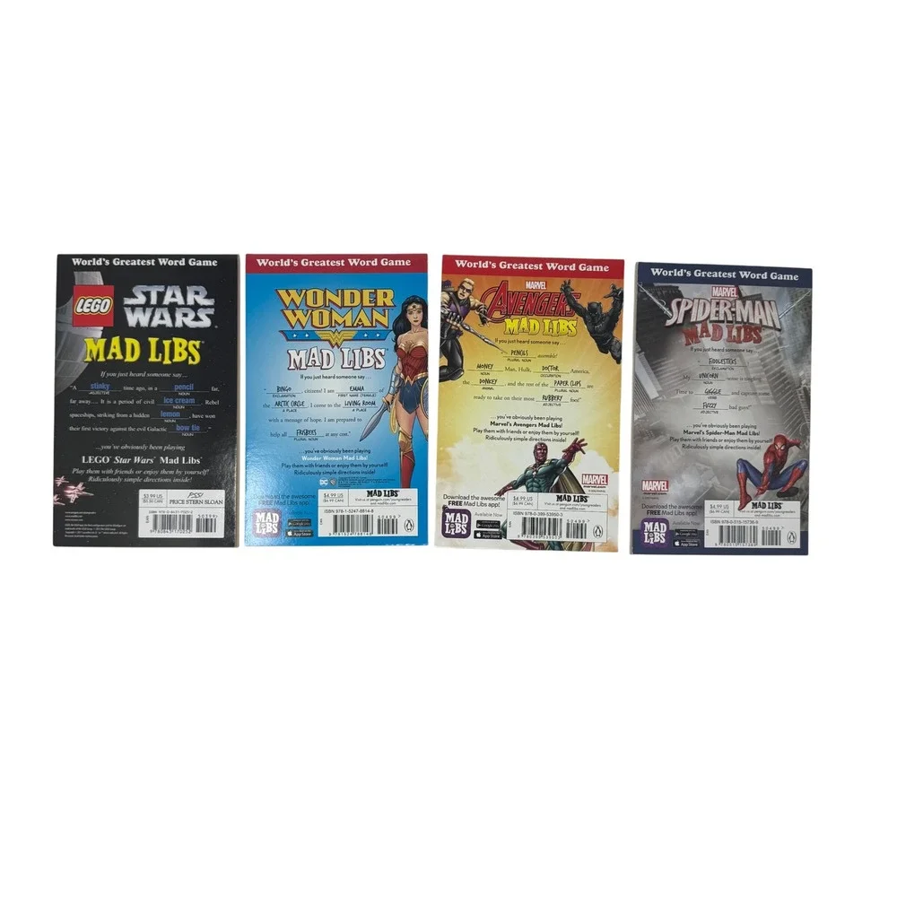 Mad Libs Book Lot of 4 LEGO Star Wars Wonder Woman Avengers Spider-Man Marvel DC